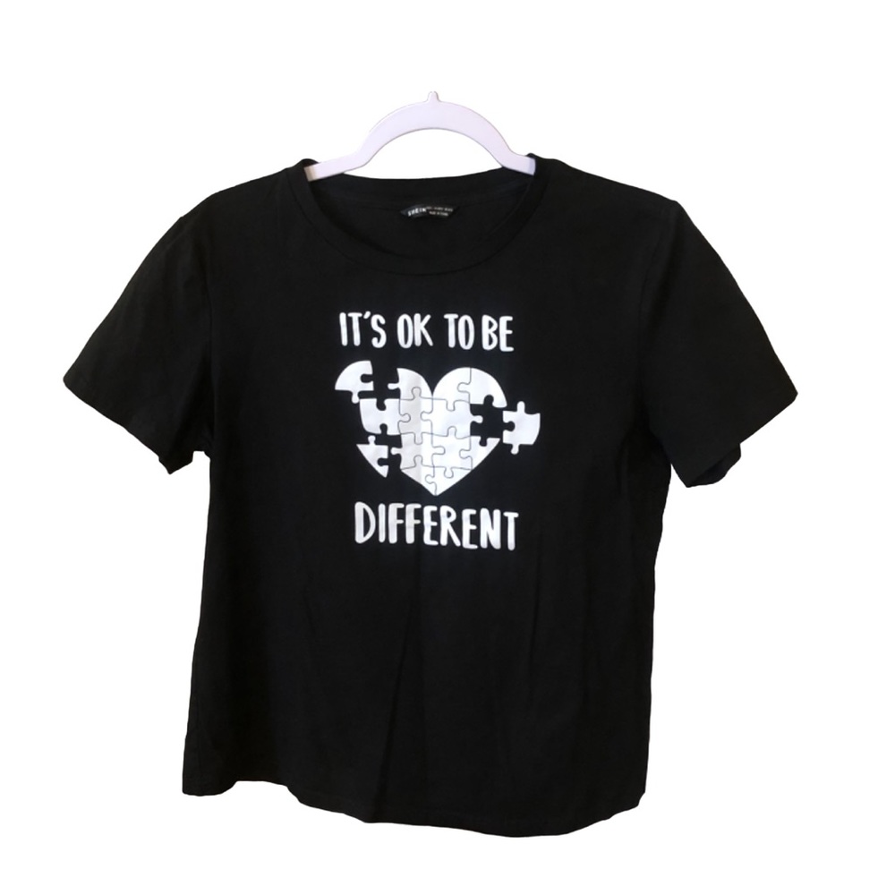Shein Women’s “It’s Ok To Be Different” Black T-shirt